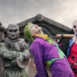 Espantalho, Joker e Harley Quinn no Parque Warner Madrid.