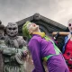 Espantalho, Joker e Harley Quinn no Parque Warner Madrid.