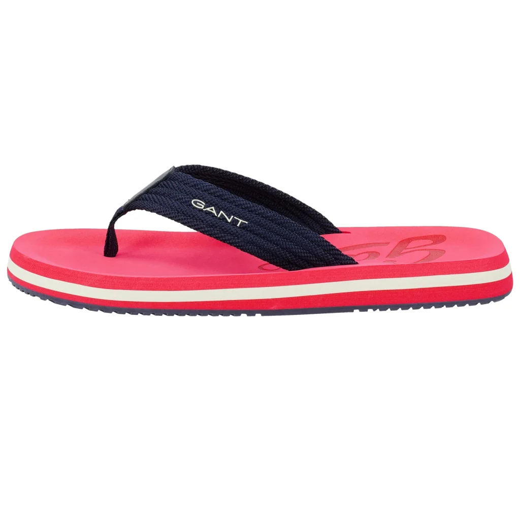 Chinelo de dedo Gant cor-de-rosa com tiras azul-marinho.