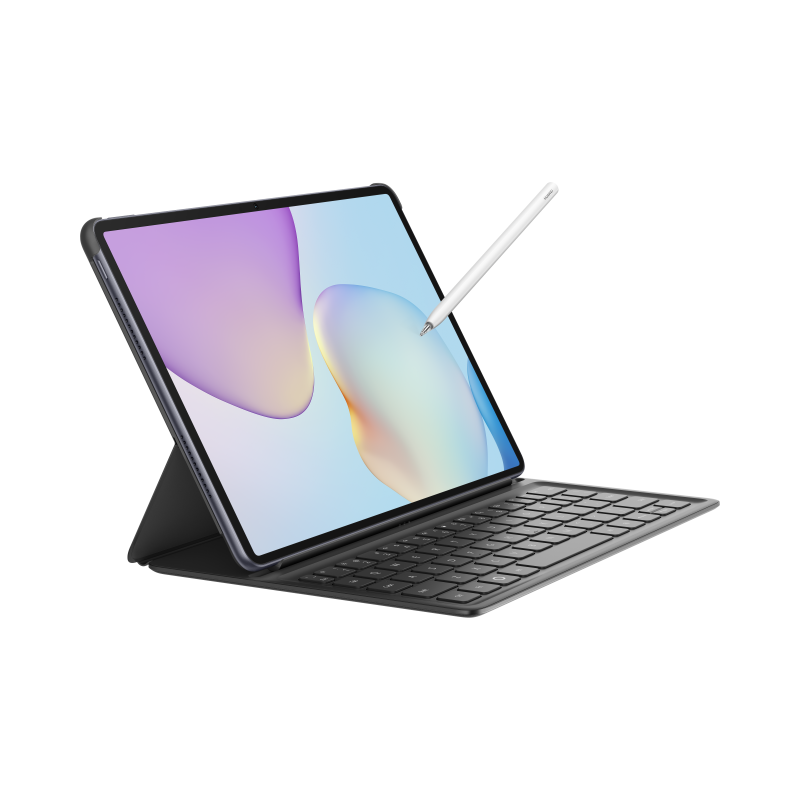 Tablet com teclado e caneta digital pronta para uso.