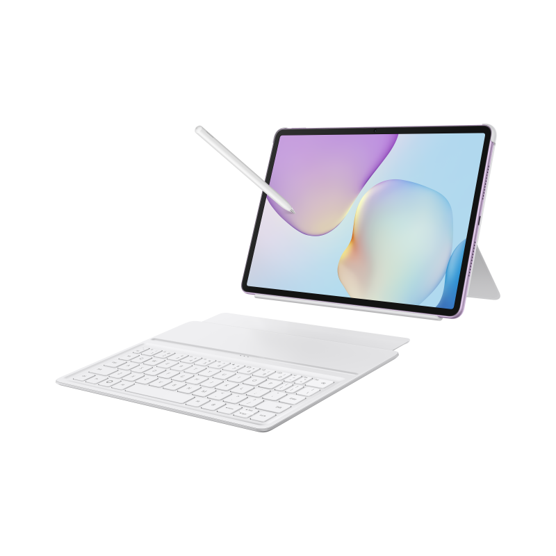 Tablet com teclado e caneta inclusos.