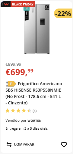 Frigorífico americano em promoção Black Friday, Worten