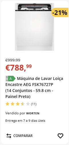 Máquina Lavar Loiça AEG com desconto de 21%.