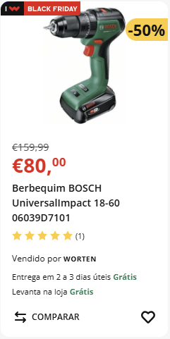 Berbequim BOSCH promoção Black Friday 50% desconto