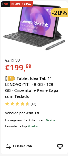 Tablet Lenovo Idea Tab 11 em promoção Black Friday.