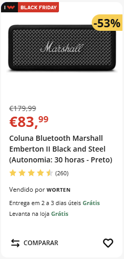 Promoção: Coluna Marshall Emberton II, 53% desconto.