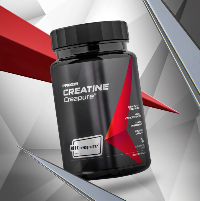 Embalagem preta de suplemento Prozis Creatine Creapure.