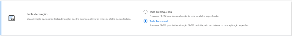 Configurações da tecla de função Fn em teclados.