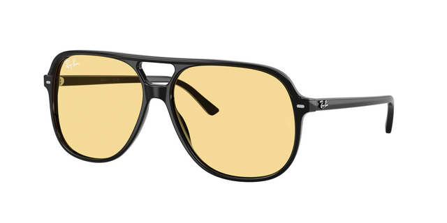 Óculos de sol Ray-Ban com armação preta de ponte dupla e lentes amarelas