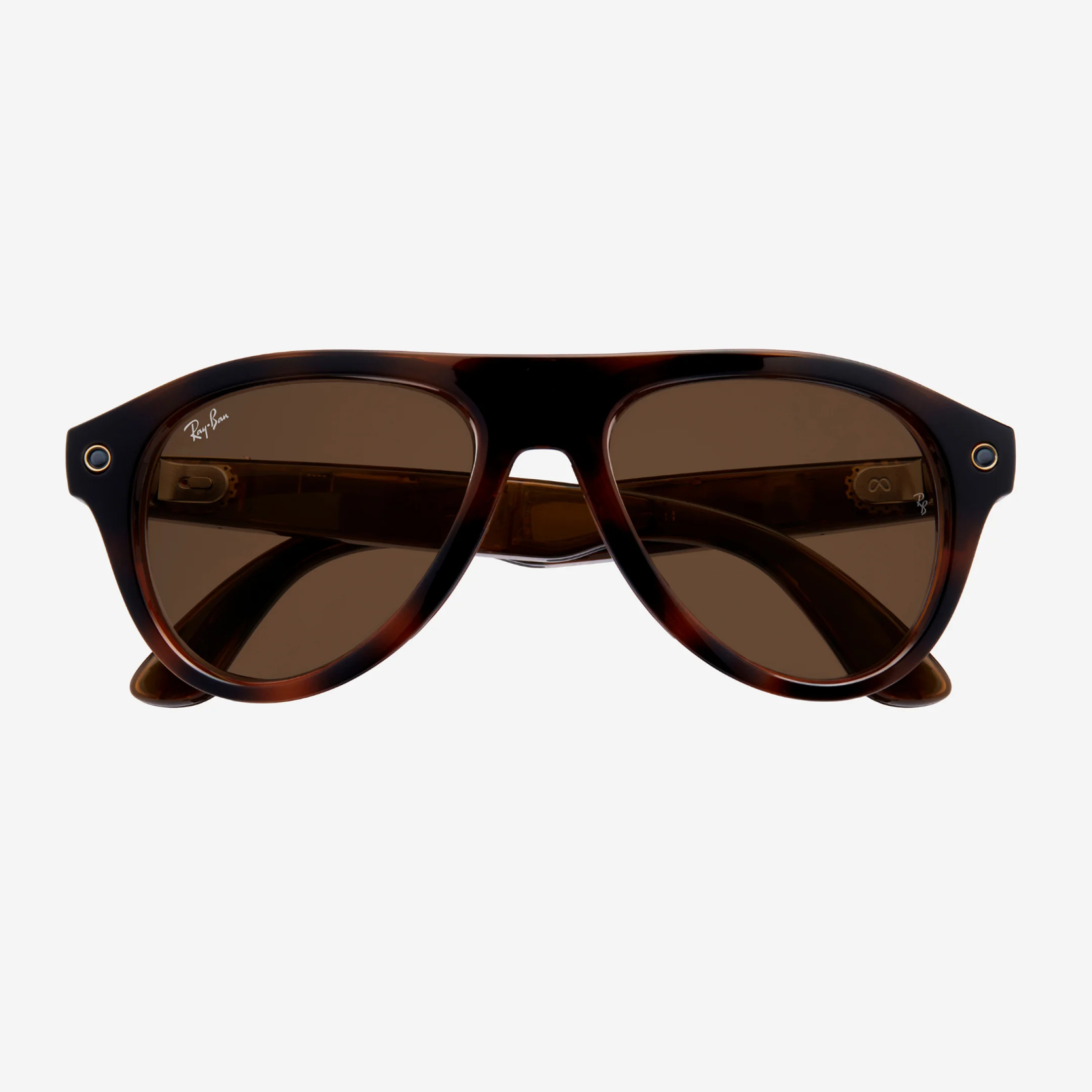 Óculos inteligentes Ray-Ban Meta com armação havana estilo aviador e lentes castanhas com câmaras integradas