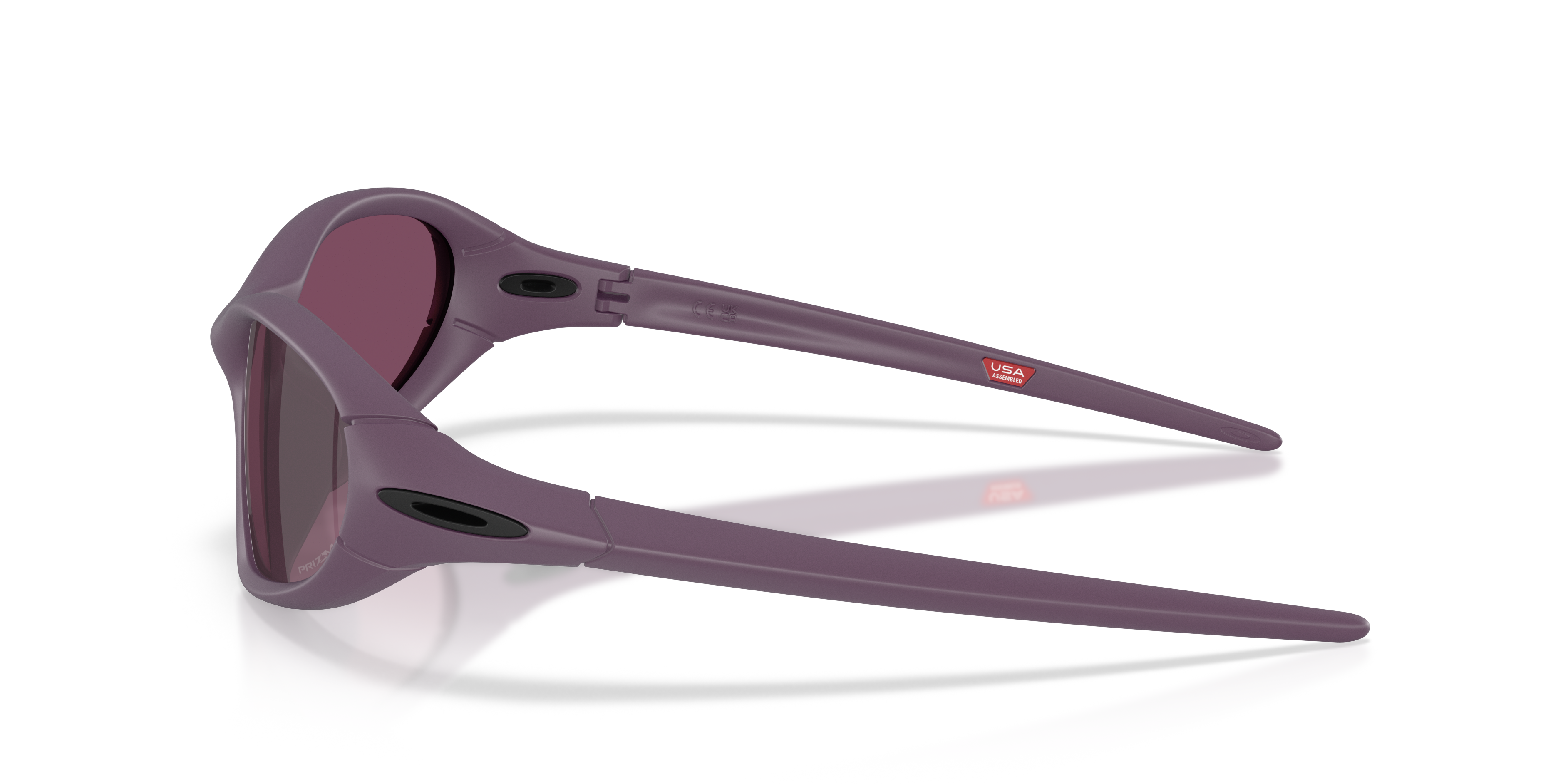 Óculos Oakley Portal Jacket em beringela mate vistos de trás destacando as hastes aerodinâmicas e lentes escuras