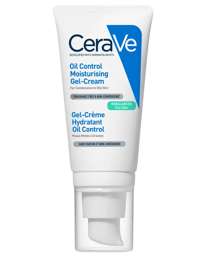 Embalagem do creme hidratante CeraVe Oil Control Moisturising Gel-Cream para o pescoço após o barbear