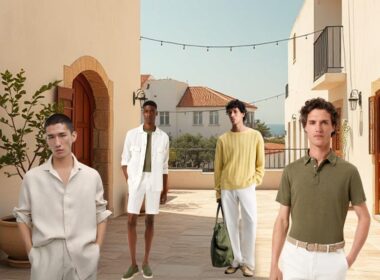 Homens em roupas casuais em zona urbana mediterrânica.