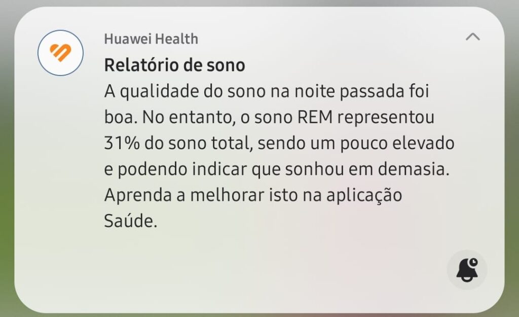 Notificação de Relatório de Sono Huawei Health