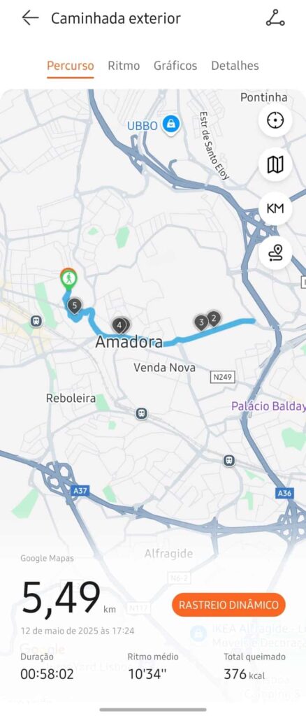 HUAWEI WATCH 5 Report geral de Caminhada Exterior com Mapa