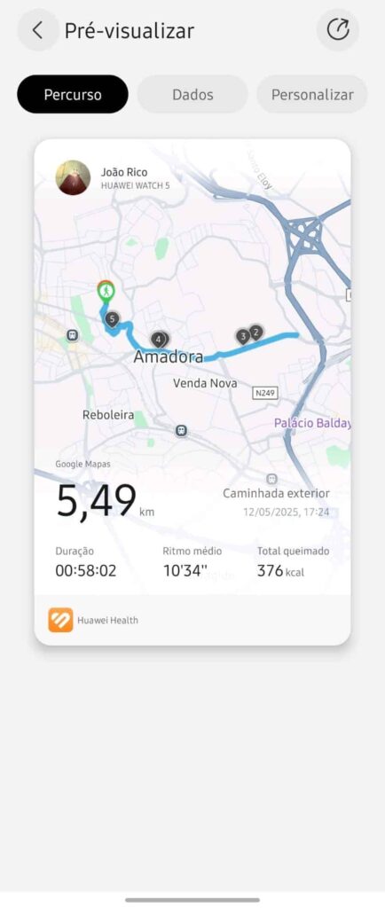 HUAWEI WATCH 5 Report geral para partilha em redes e amigos