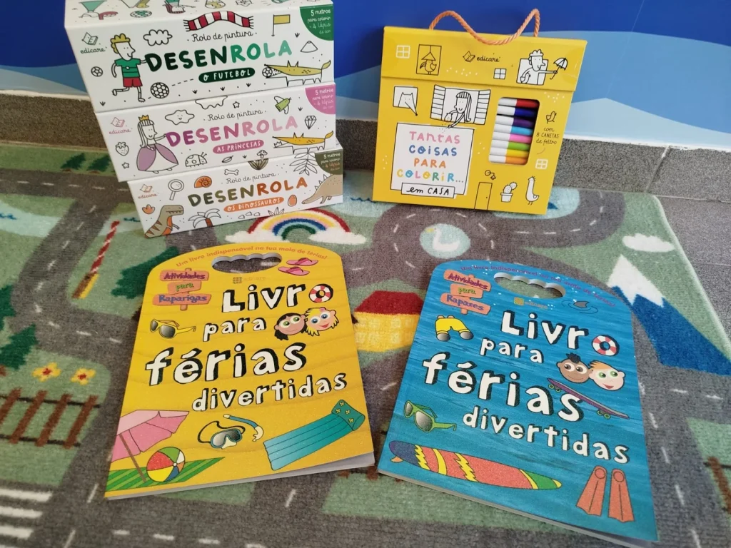 Livros de atividades e kits de desenho infantis da Edicare.