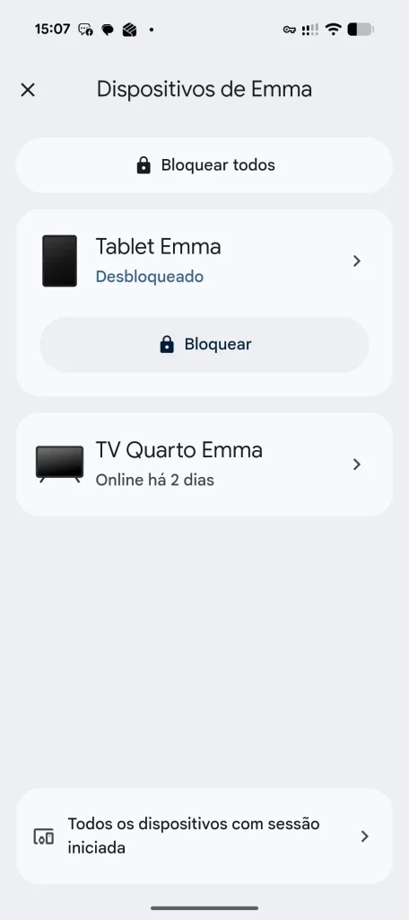 Captura de ecrã da aplicação Dispositivos de Emma.